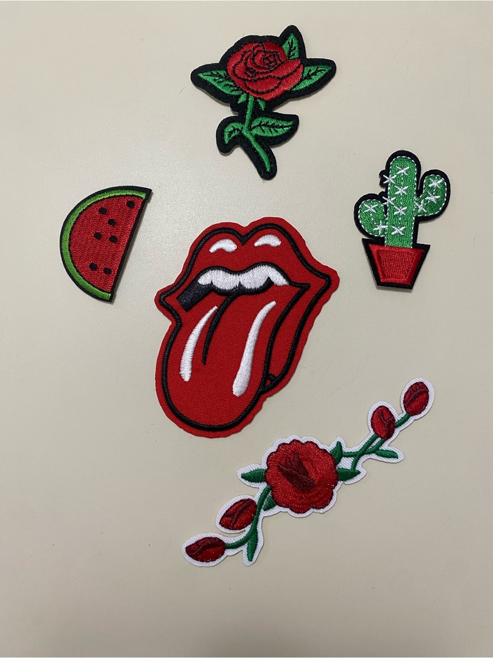 Retro Pop Embroidered Patch Bundle 5 Iron On Patches Roses Cactus DIY Crafts